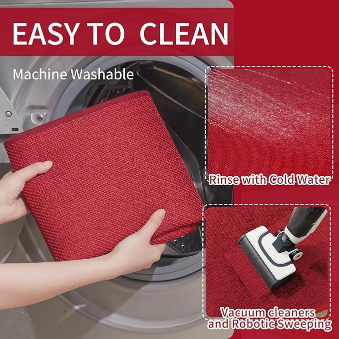 Kitchen Mat Set of 2 PCS, Cushioned Non Slip Rugs for Kitchen Floor, Absorbent Runner Comfort Standing Mats Washable for Kitchen, Office, Home Red 17x30+17x59