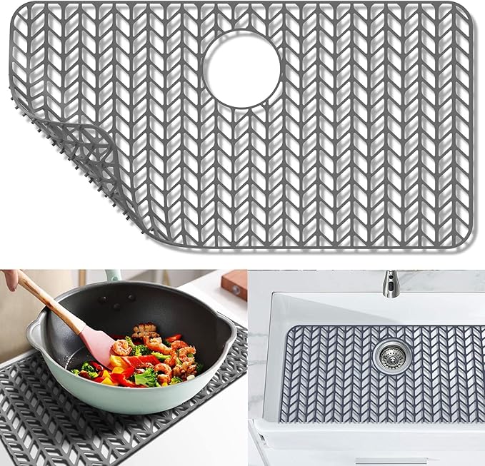 Sink Protectors for Kitchen Sink 12"13"16"18"19"24"26"28"29"30",Silicone kitchen sink mats protector for bottom of farmhouse sink(28.4"x15.2"Gray)