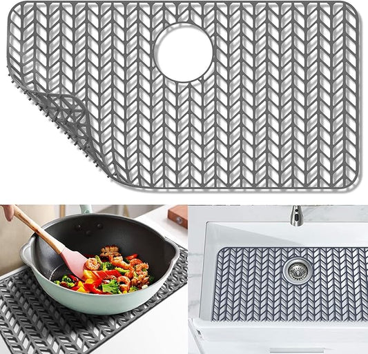 Sink Protectors for Kitchen Sink 12"13"16"18"19"24"26"28"29"30",Silicone kitchen sink mats protector for bottom of farmhouse sink(28.4"x15.2"Gray)