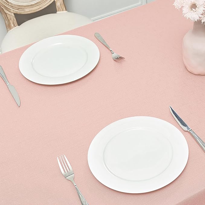 Veblandy 2 Pack Rectangle Tablecloth, 52x70 inch, Water Resistant Wrinkle Free Linen Textured Table Cloth Washable, Decorative Fabric Table Cover for Dining, Party and Camping, Pink