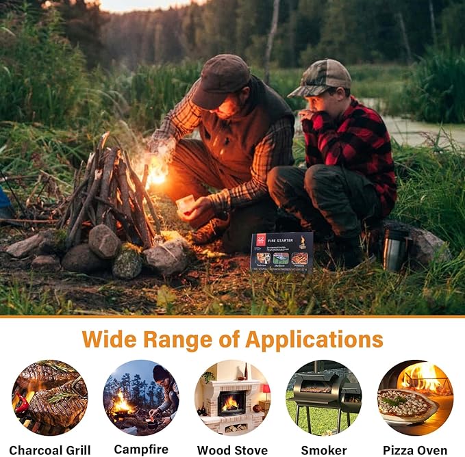 HGD Fire Starter, 128 Mini Square, Natural Fire Starters for BBQ, Campfire, Fireplace, Charcoal, Wood Stove, Chimney, Fire Pit, Grill, Smoker, Indoor Outdoor Use