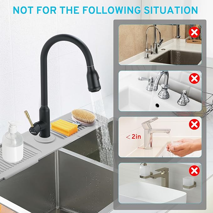 24"Longer Silicone Faucet Mat for Kitchen Sink,5° Slope Faucets Draining Mat Bathroom Sink Splash Guard Mat Kitchen Sink Splash Guard Accessories(Grey 24.0" x 5.5"）