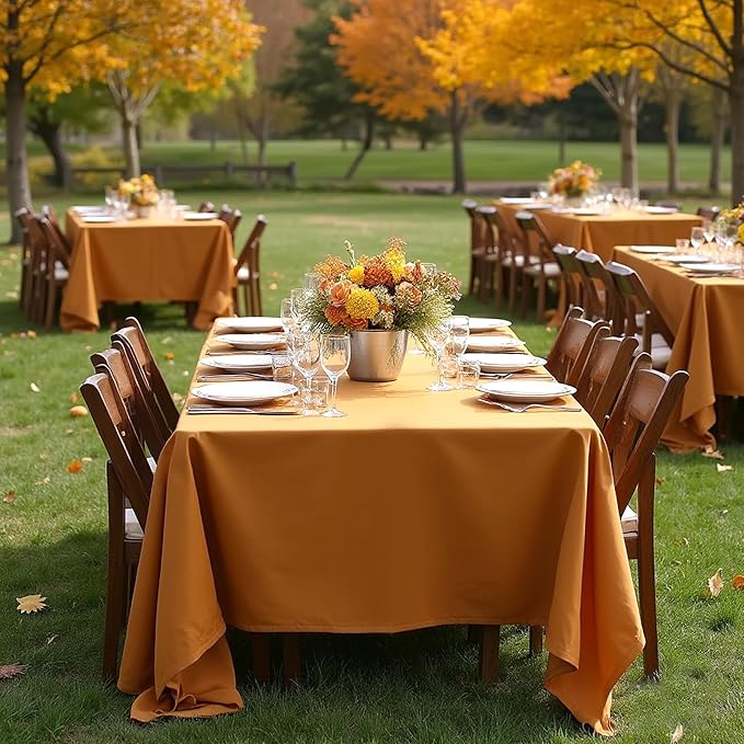 sancua Thanksgiving Tablecloths for 8 Foot Rectangle Tables, 6 Pack Light Brown - Washable Polyester Fabric Fall Table Cloth for Harvest Party, Birthday, Banquet Reception, 60x120 Inch Bronze
