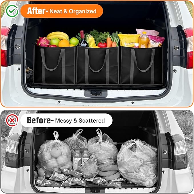 WISELIFE Reusable Grocery Bags with Handles - 6 Pack, 35L Large Shopping Bags for Groceries, Water-Resistant & Foldable Grocery Totes for Lasting Use for Kitchen, Market, Car Trunk, Picnic (Black)