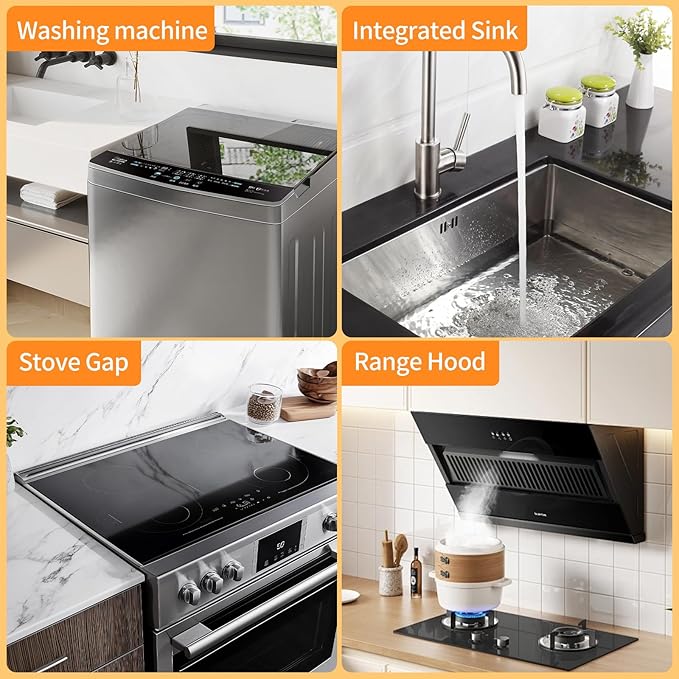 Stainless Steel Stove Gap Covers (2 Pack), Upgraded Version, Stove Gap Filler, Range Trim Kit for Kitchen Counter, Heat Resistant, Adjustable Length 13.8” to 27.5”, Width1.3”