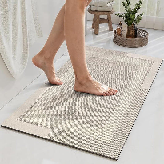 Non Slip Bath Mat, Rubber Backing Ultra Thin Bathroom Rugs Fit Under Door Quick Dry Super Absorbent Washable Bath Rug Shower Mat for Bathroom Floor Bathtub Shower Sink, Easy Care Beige 16"x 24"