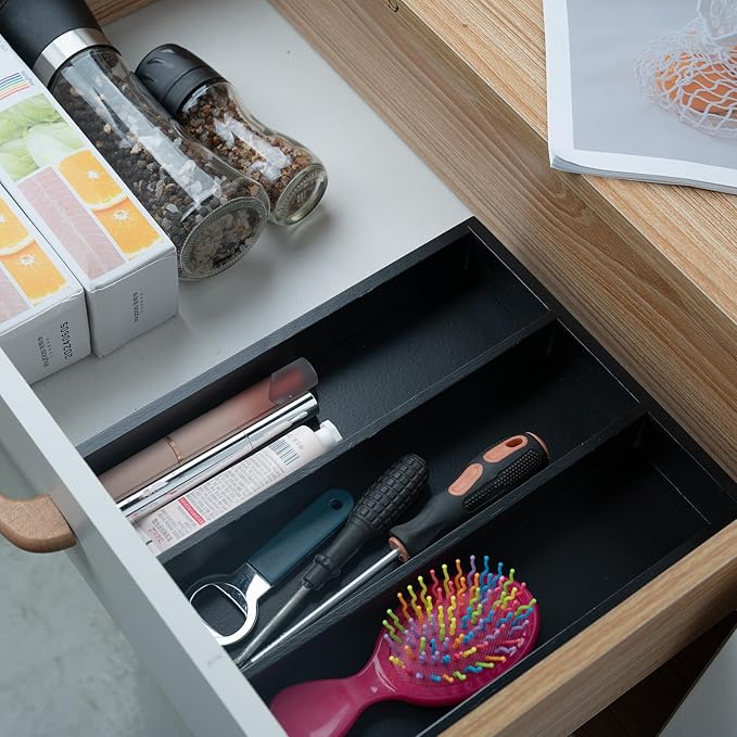 Silverware Organizer Bamboo Kitchen Drawer Organizer, Flatware Organizer Tray for Kitchen, Flatware, Utensils（Black）