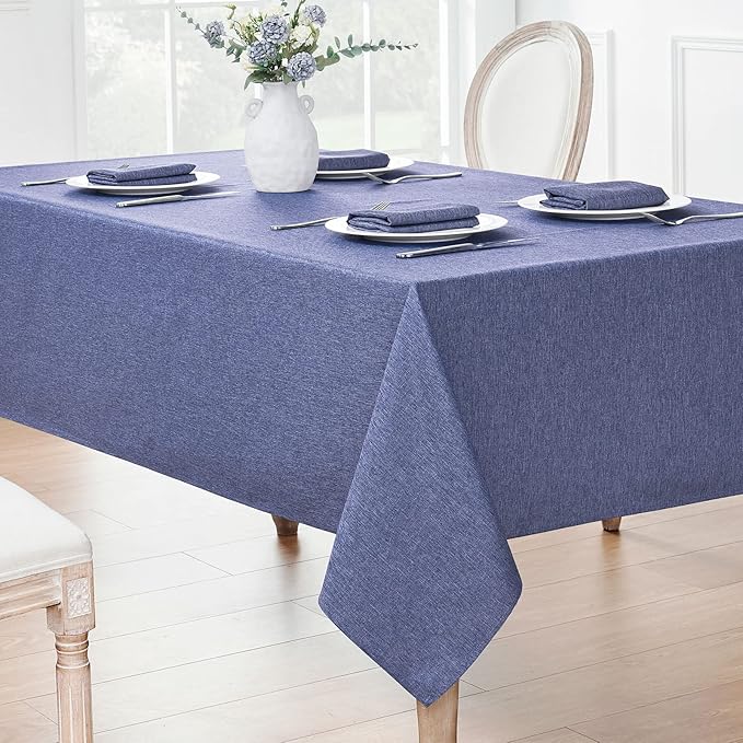 Veblandy Rectangle Tablecloth Linen Textured Waterproof & Stain Resistant Table Cloth Wrinkle Free Decorative Fabric Farmhouse Table Cover for Dining/Party/Buffet/Wedding, 60 x 104 Inch, Demin Blue