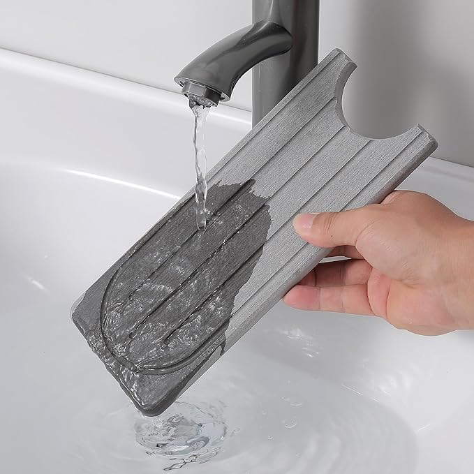 Stone Faucet Mat for Kitchen Sink, Diatomite Fast Drying Absorb Moisture Tray, Prevents Water Buildup, Durable Anti-slip Splash Guard Sink Protector (White, 23.7"x4")