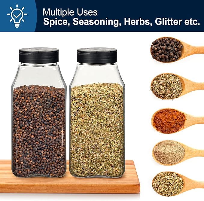 TUZAZO 32 Oz Spice Bottles Plastic Seasoning Containers, 6 PACK Large Plastic Spice Jars with Shaker Lids Empty for Spice & Herbs, BPA Free | Heavy Duty | Wide Mouth | Dual Flaps
