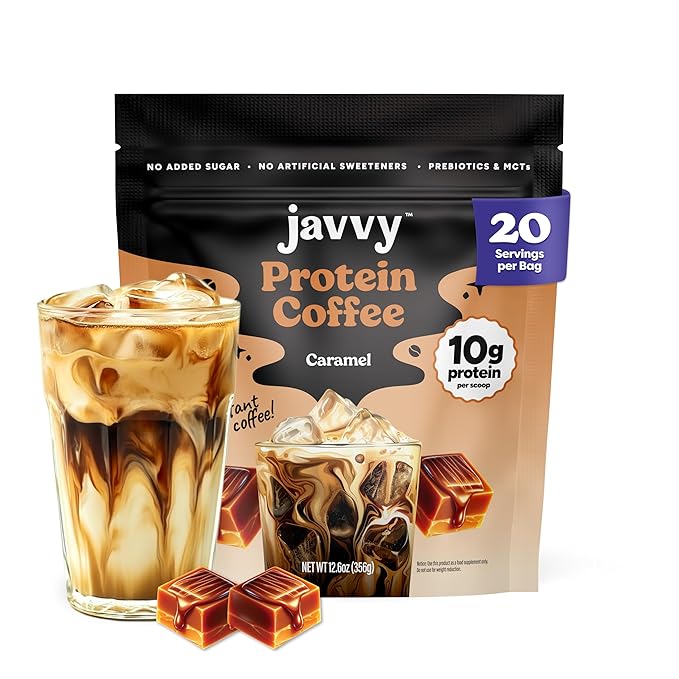 Caramel Protein Iced Coffee - Premium Whey Protein & Instant Iced Coffees - 100% Natural Cold Brew - Zero Artificial Flavors & Sweeteners, 80 mg Caffeine Per Serving, No Added Sugar, 20 Servings