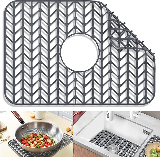 Sink Protectors for Kitchen Sink 12"13"16"18"19"24"26"28"29"30",Silicone kitchen sink mats protector for bottom of farmhouse sink(18.2"x12.5" Gray)