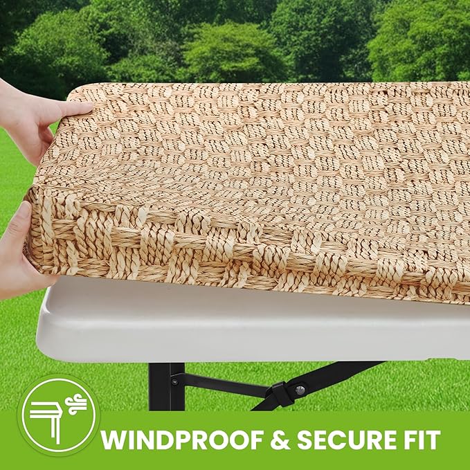 Smiry Spandex Fitted Tablecloth for 8 Foot Rectangle Tables, Washable Picnic Table Cover with Elastic, Stretch Reusable Table Cloth for Outdoor, Camping, Dining & Kitchen (Weave, 30"x96")
