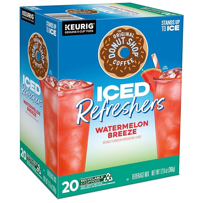 The Original Donut Shop Iced Refreshers, Watermelon Breeze Flavor, Keurig Single Serve K-Cup Pods, Brew Over Ice, 20 Count