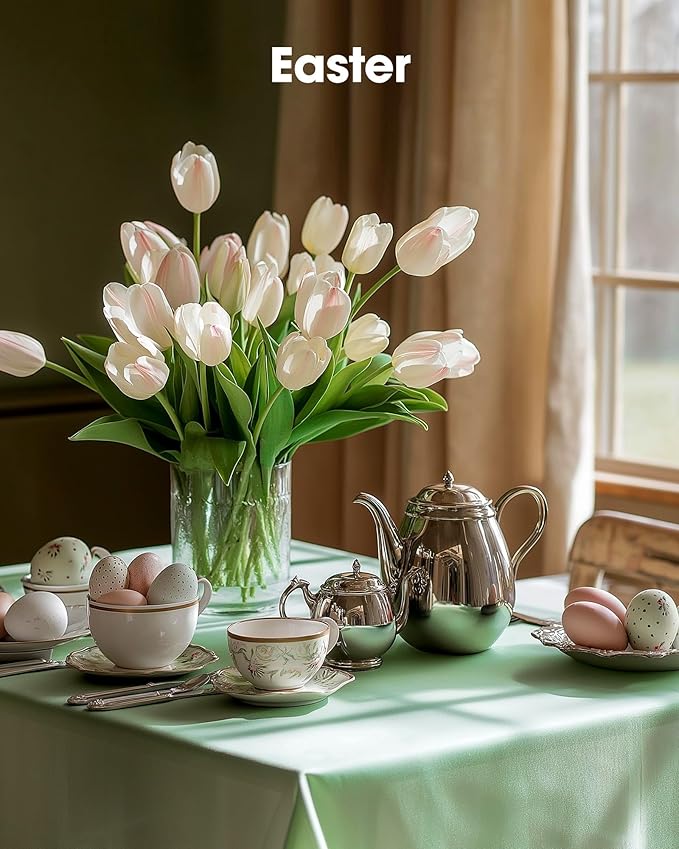 Pureegg Plastic Table Cloth Disposable 10 Pack, 54 x 108 Inch Table Cloths, Easter Party, Decorative Tablecloths, Rectangle, Light, Pastel Plastic Cover, Leakproof & Sturdy, Sage Green