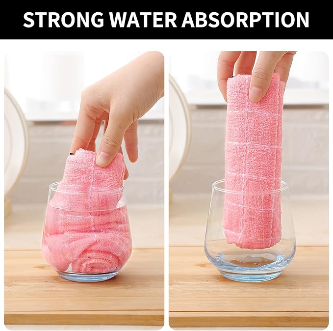 Homaxy 100% Cotton Terry Kitchen Towels(Pink, 13 x 28 inches), Checkered Designed, Soft and Super Absorbent Dish Towels, 24 Pack