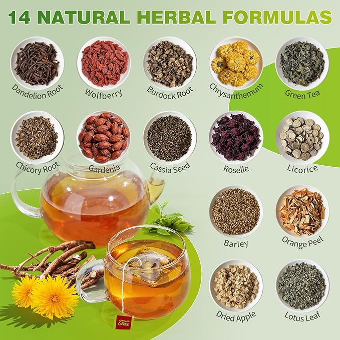 Dandelion Herbal Tea, Liver Detox Tea, Dandelion Tea, Liver Kidney Cleanse & Detox with Dandelion, Goji Berry, Burdock Root, Green Tea and Extra Herbal Ingredients, Kidney Tea, Chrysanthemum Tea, Dandelion Root Tea, Burdock Root Tea (30 Tea Bags(1 Pac...