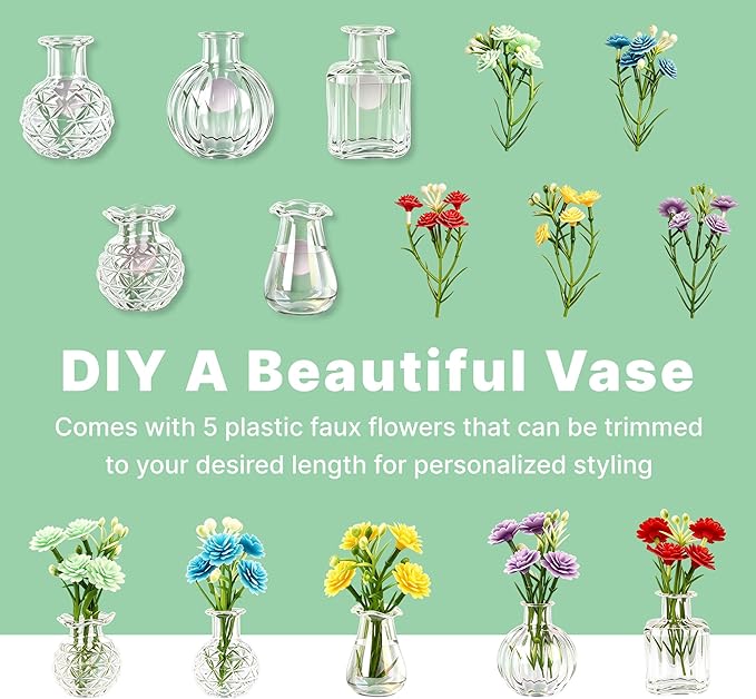 ZOYVUX Cute Mini Vase Magnets for Fridge, Tiny Plant Glass Vases with Flowers, Magnetic Refrigerator Decor for Kitchen, Office, Locker (5 Pack)