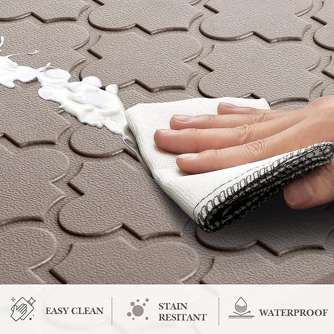 Kitchen Mat [2 PCS] Cushioned Anti-Fatigue Floor Mat Water Resistant Non-Skid Kitchen Mats and Rugs Ergonomic Comfort Foam Kitchen Rugs Standing Mat for Floor Office Sink (Khaki,20"x30"+20"x47")