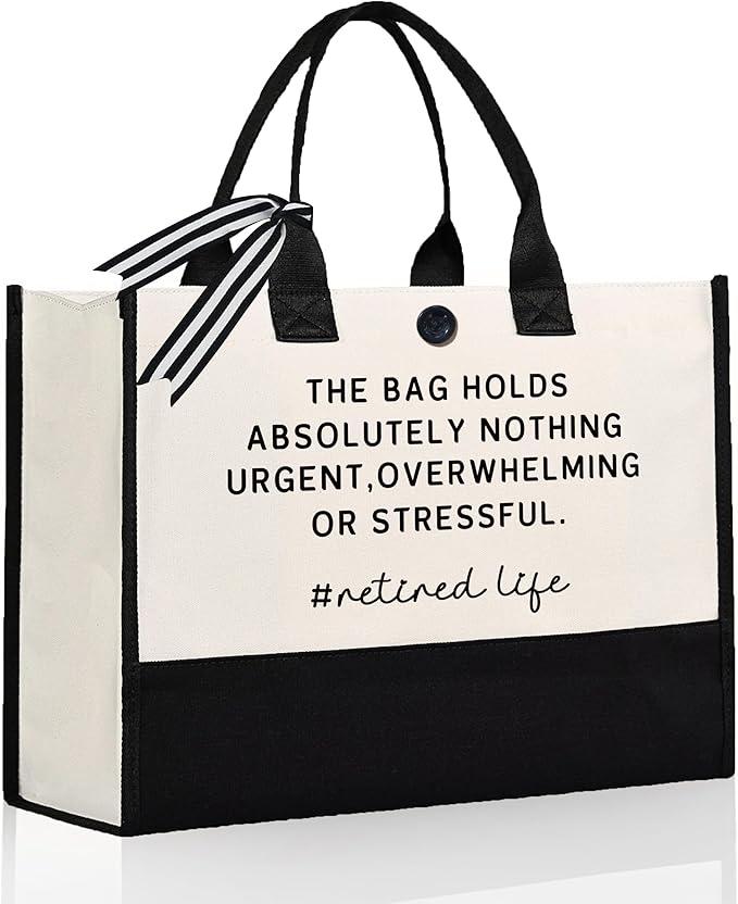 Craftique Retirement Gift for Woman, Funny Retired Cornered Tote Bag, Unique Retirement Gifts for Women Coworker Friend Bosses, Happy Retired Gift Bag for Shopping Travel Picnic, 17” x 6.7” x 12.5”