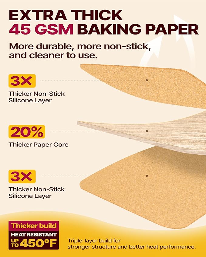 Katbite Parchment Paper Sheets Pop-Up 200 PCS, 12x16 Inches Precut Unbleached Baking Parchment, Extra Strong, Non-stick, Non-toxic, Heavy Duty Flat Baking Paper for Oven, Cooking, Grilling, Air Fryer