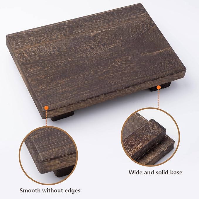 Small Wood Tray Pedestal Stand Farmhouse Bathroom Decor Decorative Wooden Riser Kitchen Soap Dish Holder for Vanity, Counter, Sink, 9" x 6"