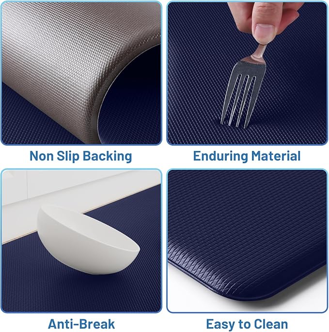 StepLively Kitchen Mat, 2 PCS Kitchen Rugs, Cushioned Kitchen Mats for Floor, Anti Fatigue Kitchen Rug Set, Non-Skid Standing Mat for Kitchen, Office, Sink, 17.3"×30"+17.3"×47", Blue