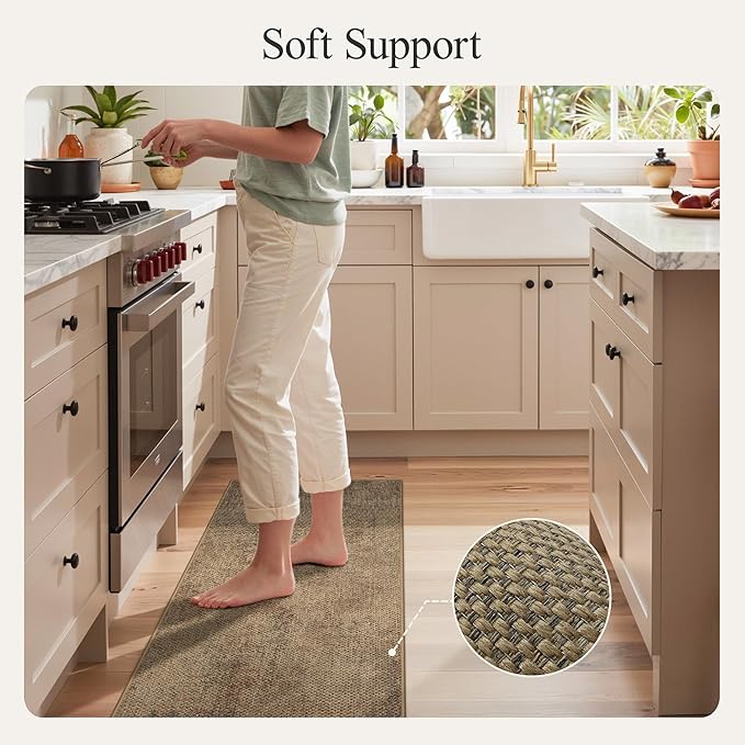 GENIMO Kitchen Mats for Floor 2PCS, Washable Absorbent Runner Rugs for Kitchen, 17.3"x47"+17.3"x30" Jute rug, Cushioned Non Slip Kitchen Rugs for Kitchen Floor,Standing Mat Rug for Home, Sink, Laundry