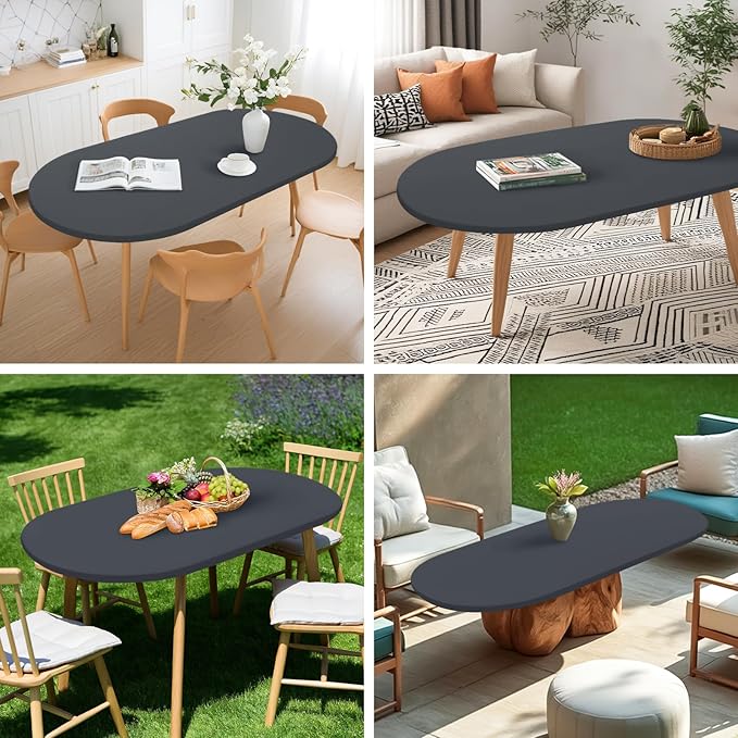 NEWISHER Fitted Oval Tablecloth 42 x 60 Inch Elastic Table Cloth, Stretch Spandex Table Cover Grey Washable Polyester Top Cap Cover for Dining Picnic Camping Indoor and Outdoor