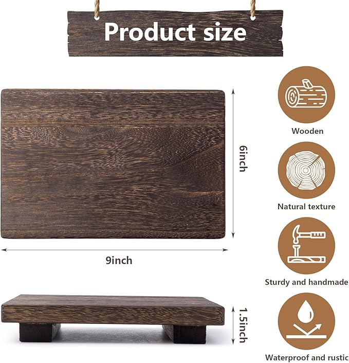 Small Wood Tray Pedestal Stand Farmhouse Bathroom Decor Decorative Wooden Riser Kitchen Soap Dish Holder for Vanity, Counter, Sink, 9" x 6"
