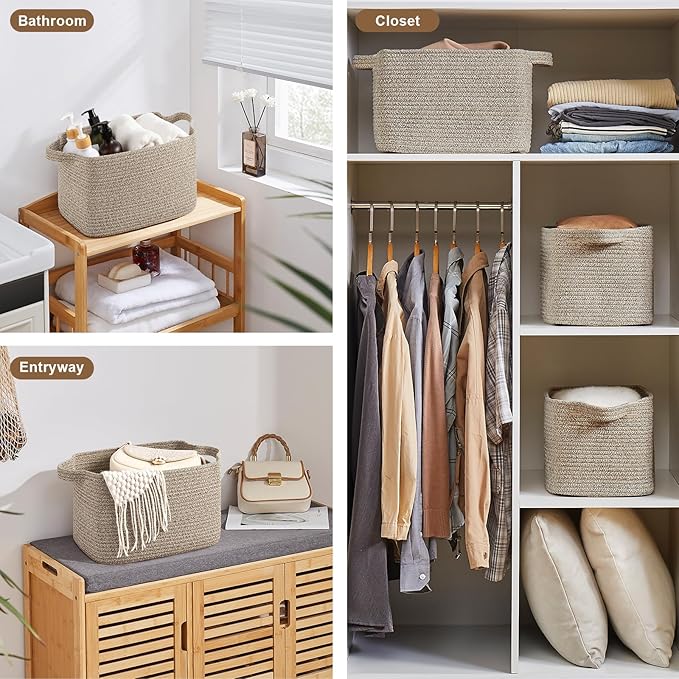 OIASKET Storage Basket for Organizing, Woven Baskets for Storage, Rectangle Decorative Baskets for Shleves, Closet, Toys, Books, Nursery Organizer Bins - Pack of 3 (Brown, 13"x9.85"x8.7")