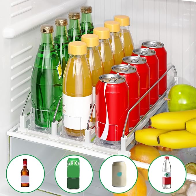 Drink Organizer for Fridge，Automatic Drink Dispenser for Fridge, 12-20oz Soda Can Dispenser for Refrigerator, Soda Can Organizer for Pantry Holds up to 25 Cans, 5 Row