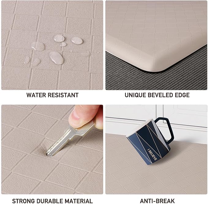 HappyTrends Kitchen Runner Rugs Anti-Fatigue mats - 4/5 Inch Thick Non Slip Waterproof Ergonomic Comfort Mat for Kitchen, Floor Home, Office, Sink, Laundry (17.3"x 28",Khaki)