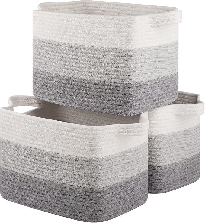OIASKET Storage Basket for Organizing, Woven Baskets for Storage, Rectangle Decorative Baskets for Shleves, Closet, Toys, Books, Nursery Organizer Bins - Pack of 3 (Gradient Gray, 15.75"x11.8"x9.85")