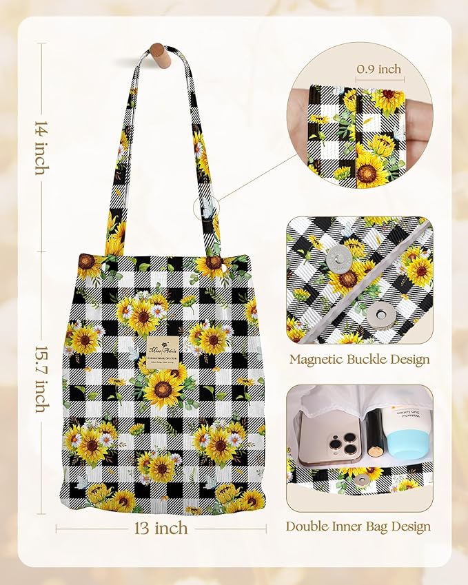 Miss Adola Corduroy Tote Bag for Women - Reusable Totes with Magnetic Buckle & Pocket Aesthetic Design Work Grocery Bags