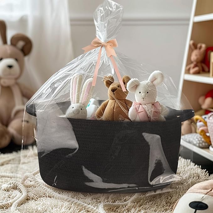 MEGASKET Black Woven Storage Basket, 17"x12"x8" Cotton Rope Baskets for Organizing Dog Toy, Gift, Book, Towel, Cloth, Shoe, Decorative Wicker Storage Bin for Shelves, Closet, Bathroom, Living Room