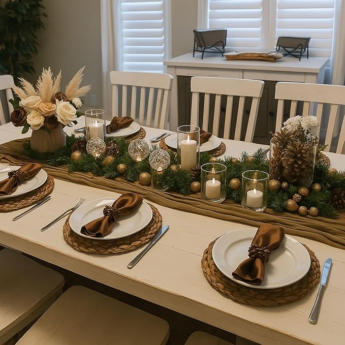 3 Pack Brown 10FT Cheesecloth Table Runner –120 Inch Rustic Gauze Table Runners for Fall Wedding, Thanksgiving, Farmhouse Dinner, Boho Party Décor