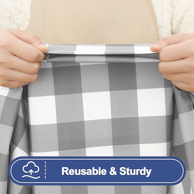 Smiry Picnic Table Cloth 2 Pack, Waterproof Elastic Fitted Tablecloths for 4FT Rectangle Tables, Washable Polyester Buffalo Plaid Tablecloth for Camping, Dining & Outdoor (Grey & White, 30" x 48")