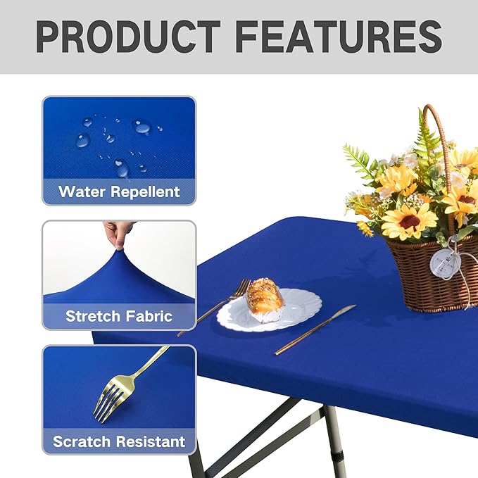 Rectangle 4ft Fitted Table Cover Elastic Tablecloth 4ft Stretch Spandex Table Top Cover for Dining Kitchen Home Party Blue 23X48 Inch