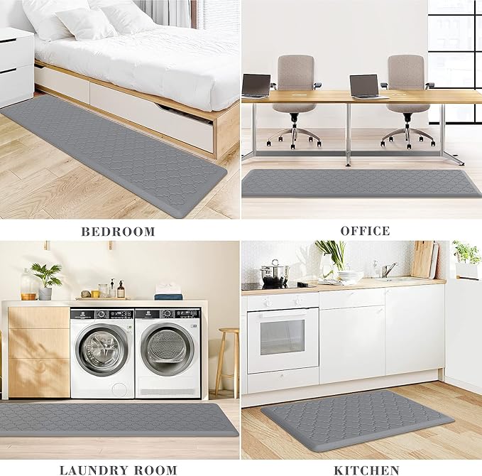 Kitchen Mat [2 PCS] Cushioned Anti-Fatigue Floor Mat Water Resistant Non-Skid Kitchen Mats and Rugs Ergonomic Comfort Foam Kitchen Rugs Standing Mat for Floor Office Sink(Grey,17.3"x28"+17.3"x60")