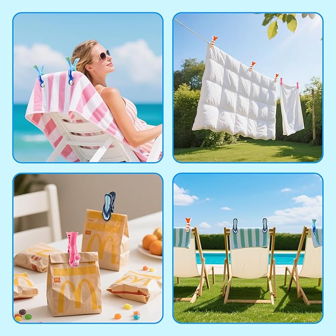 8 Pack Clips for Beach Chairs-Durable and Big Towel Clips, Peg Clips with Colorful Parrot and Pink Flamingo Shape, Creative Beach Towel Clip for Family Use, Portable During Travel.