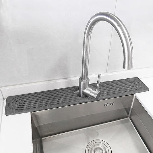 Stone Faucet Mat For Kitchen Sink with Raised Feet, 23.6" Long Diatomite Quick Drying Stone Sink Tray, Super Absorbent Kitchen Sink Splash Guard Sink Protectors for Kitchen Bathroom Counter