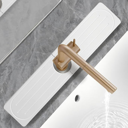 Stone Faucet Mat for Kitchen Sink, Diatomite Fast Drying Absorb Moisture Tray, Prevents Water Buildup, Durable Anti-slip Splash Guard Sink Protector (White, 20“x4”)