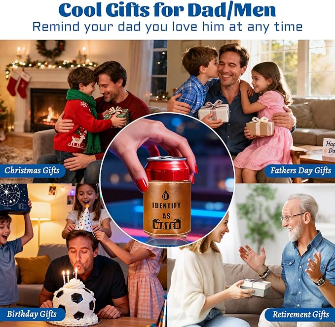 Fathers Day Gifts for Dad from Daughter Son,Funny Mens Gifts for Him Men Boyfriend Husband Birthday Gag Cool Retirement Gift Ideas for Grandpa,Leather Can Cooler Christmas Stocking Stuffers