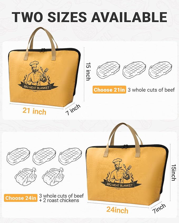BBQ Blanket for Resting Meat,24in Reusable Insulated Meat Resting Bag with Wide Mouth for Brisket,Turkey,Pork Shoulder,Grill and Smoker Accessories,Camping Outdoor Gifts for Men Dad