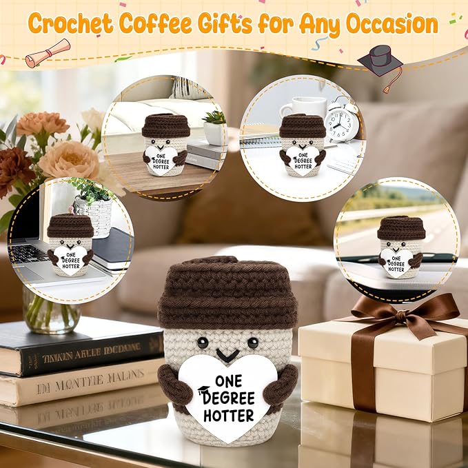 Graduation Gifts for Her Him College High School University Grad Gifts for Women Men Handmade Positive Crochet Coffee Mug One Degree Hotter 2026 Funny Masters Degree Graduation Party Decorations