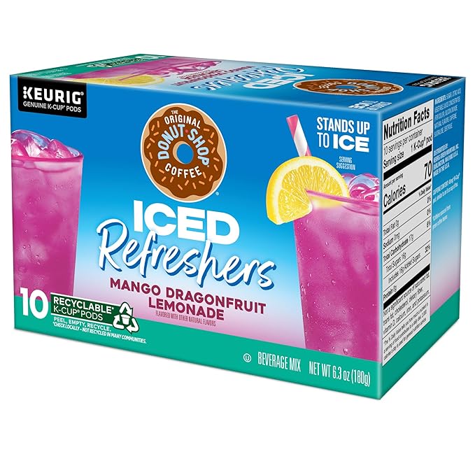 The Original Donut Shop Iced Refreshers, Mango Dragonfruit Lemonade Flavor, Keurig Single Serve K-Cup Pods, 60 Count (6 Packs of 10)