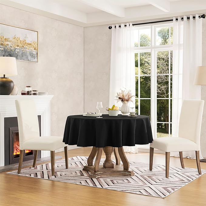 Veblandy Tablecloth Linen Textured Waterproof & Stain Resistant Table Cloth Wrinkle Free Decorative Fabric Farmhouse Table Cover for Dining/Party/Buffet/Wedding, 60 x 60 Inch, Black