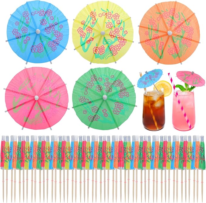 50 Pcs Cocktail Umbrellas,4" Mini Paper Drink Umbrellas Toothpicks,Colorful Tropical Luau Party Decorations,Disposable Bar Garnish Picks,Colorful Paper Toothpicks for Party Decorations