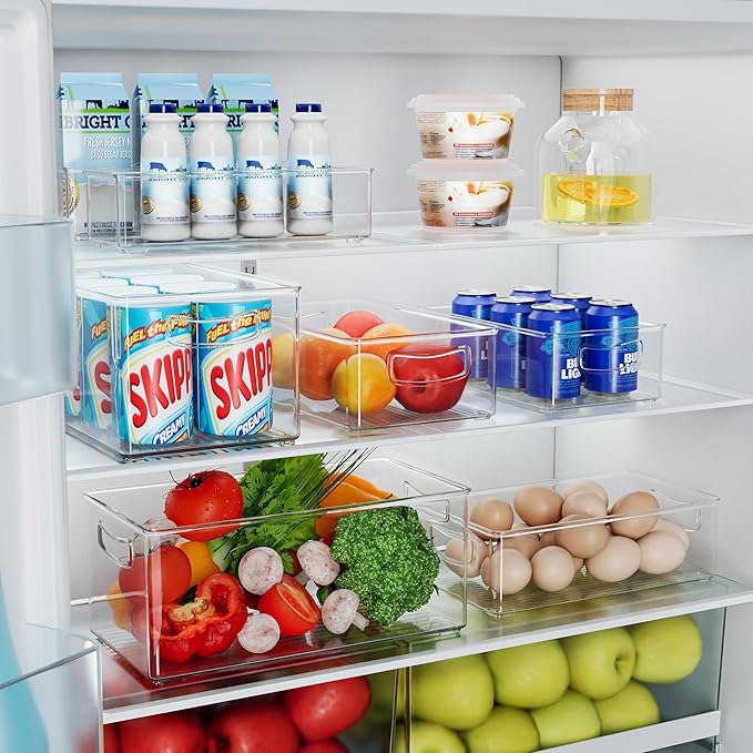 8 PACK Freezer Organizer Bins Fridge Organizer Stackable Storage Bins with Side Handles Refrigerator Organizers and Storage Home Organization Must Haves